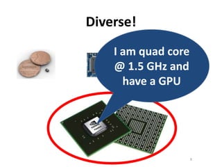 Diverse!I am quad core @ 1.5 GHz and have a GPU 8