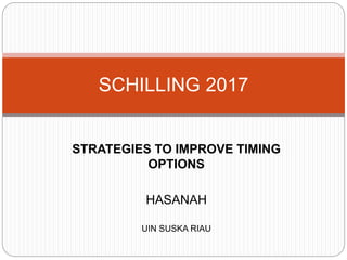 STRATEGIES TO IMPROVE TIMING
OPTIONS
HASANAH
UIN SUSKA RIAU
SCHILLING 2017
 
