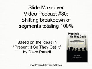 Slide Makeover Video Podcast #80: Shifting breakdown of segments totaling 100% 
Based on the ideas in “Present It So They Get It” by Dave Paradi 
www.PresentItSoTheyGetIt.com  