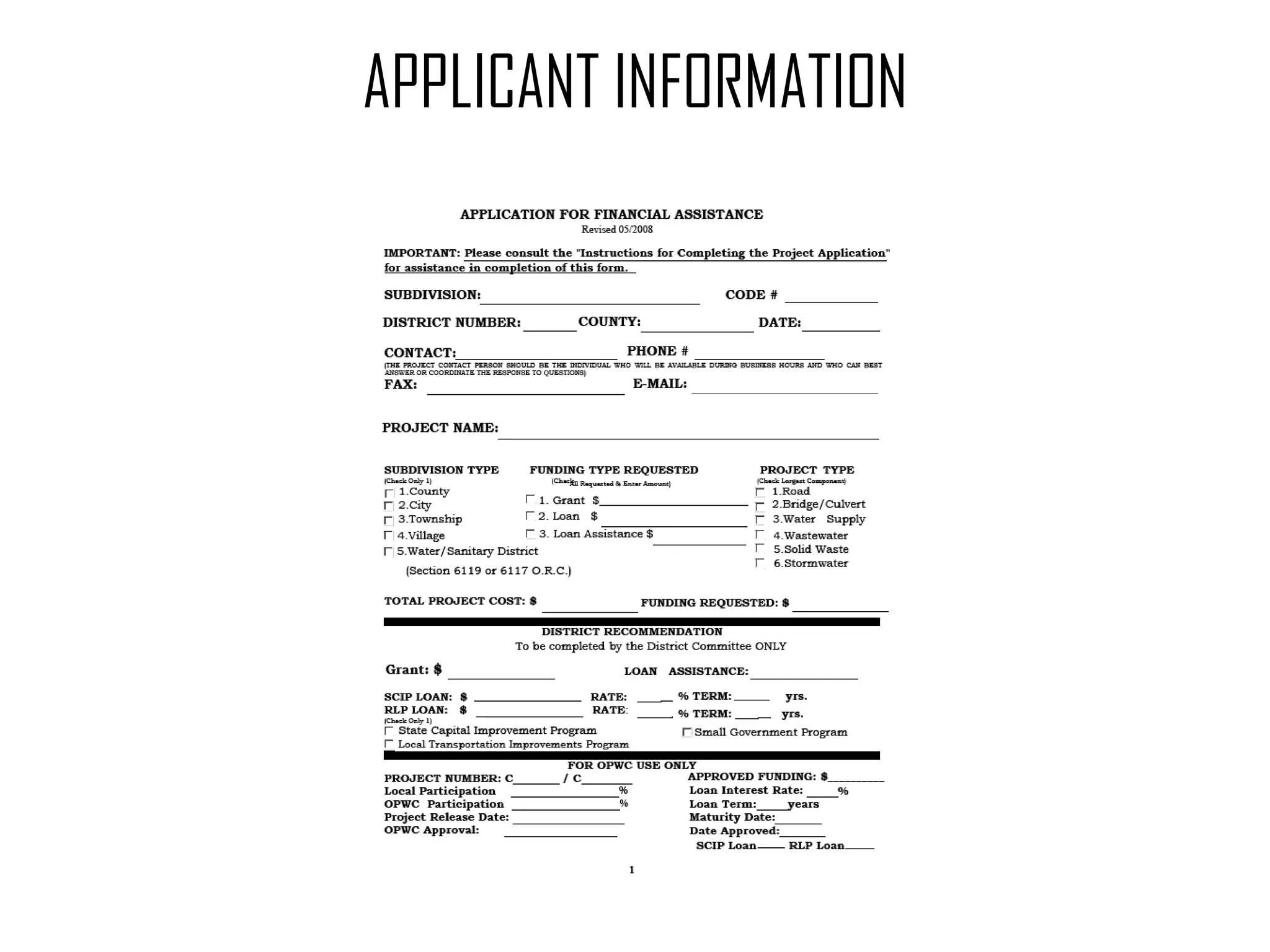 APPLICANT INFORMATION 