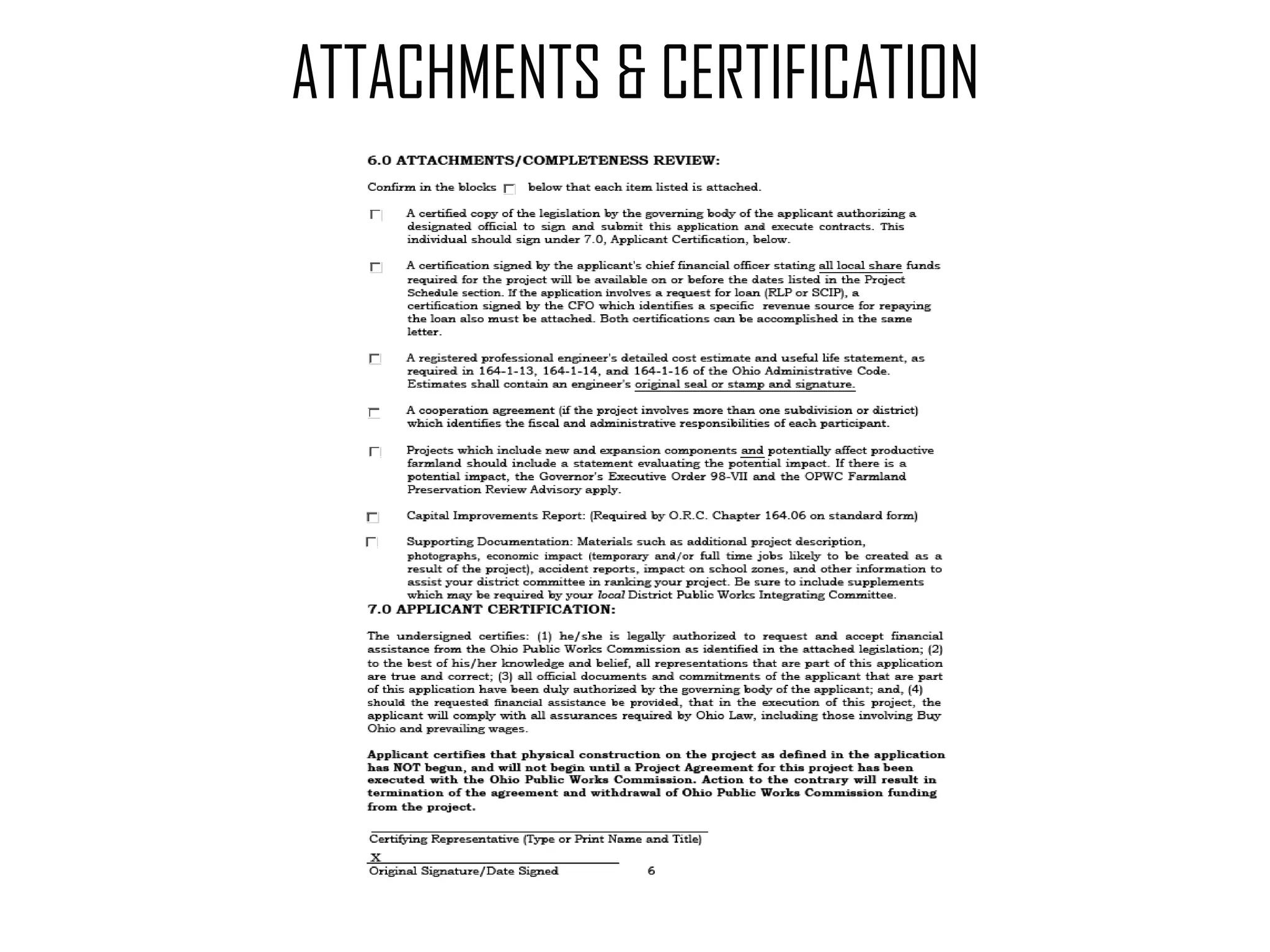 ATTACHMENTS & CERTIFICATION 