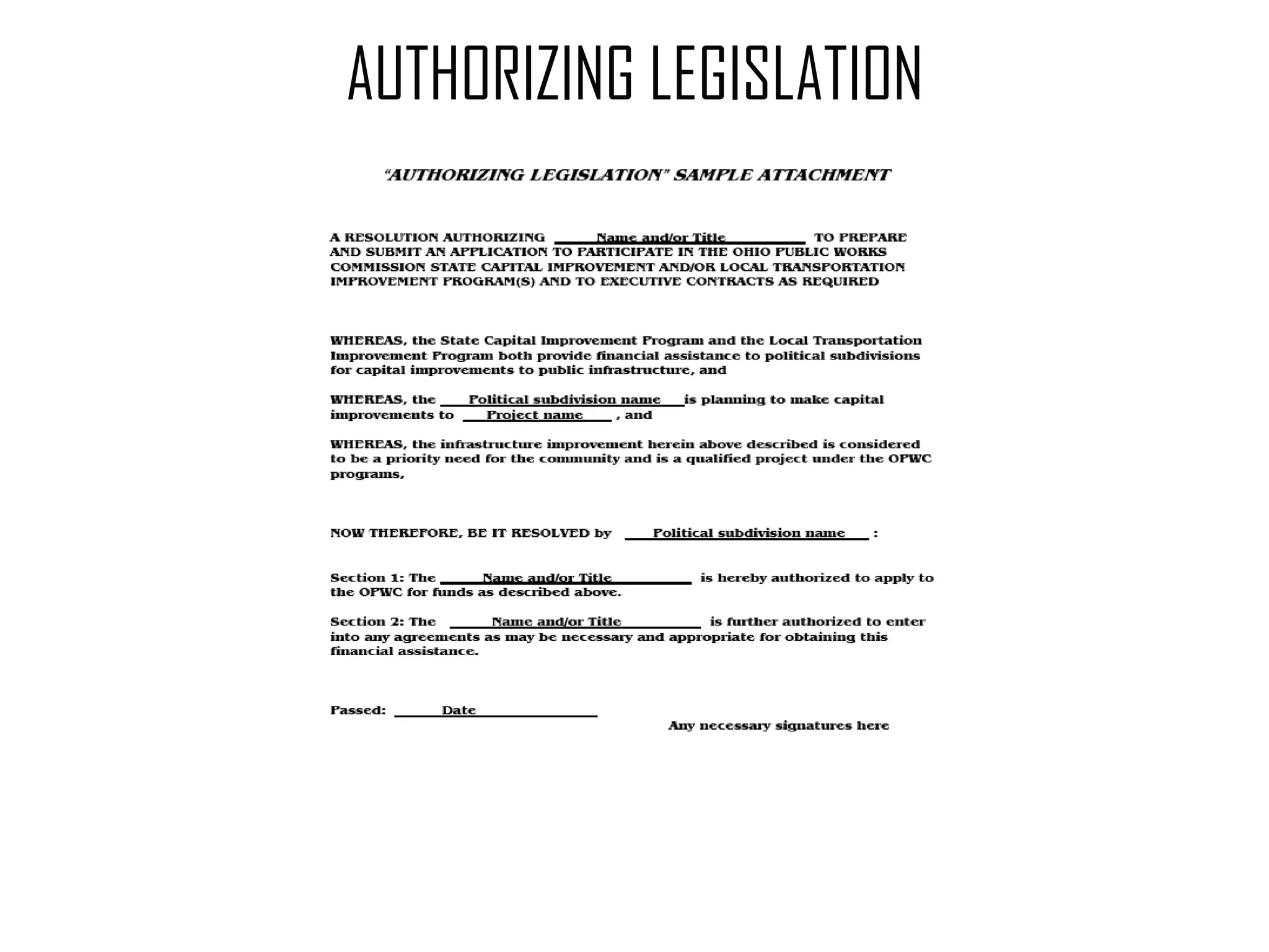 AUTHORIZING LEGISLATION 