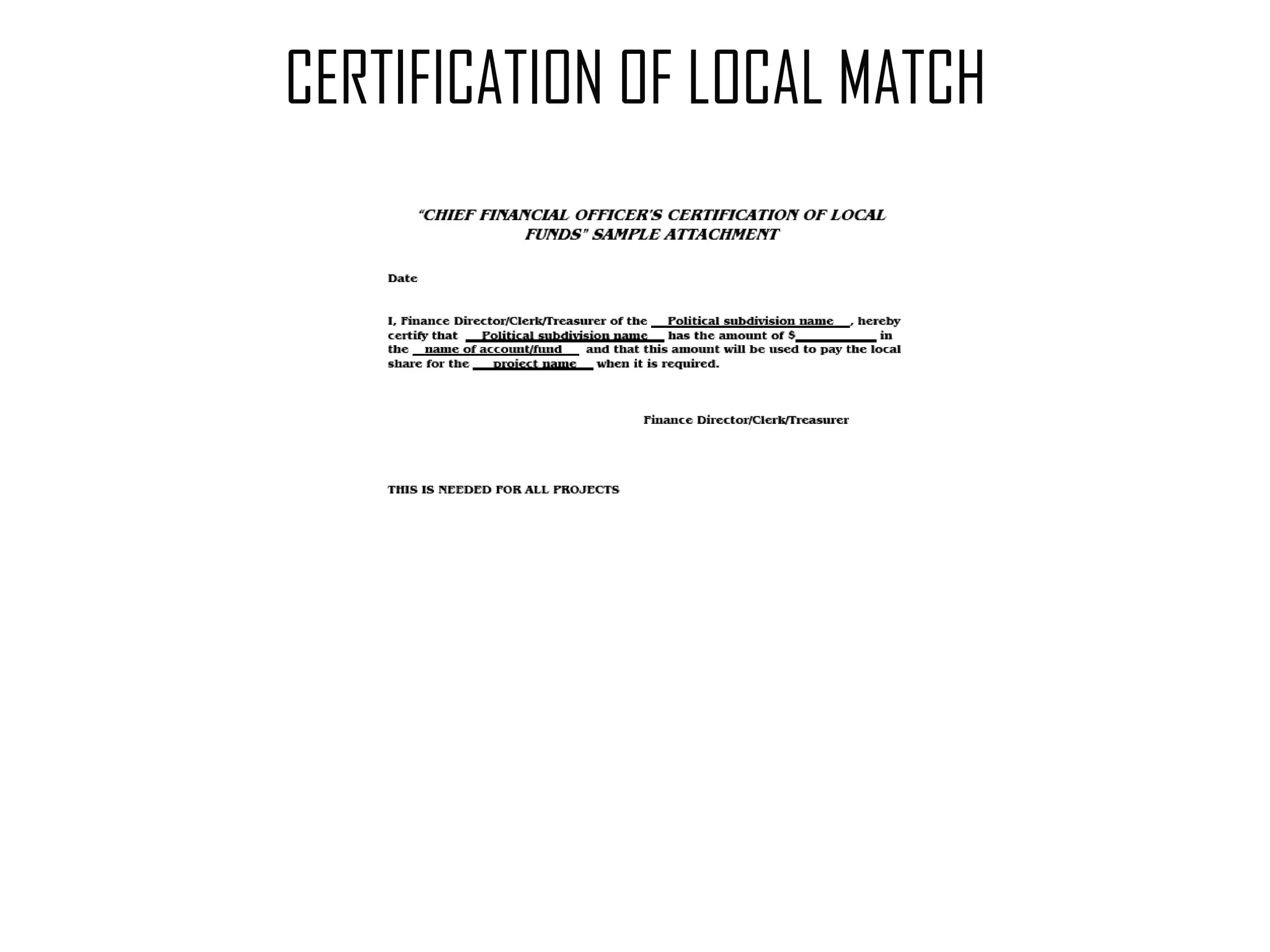 CERTIFICATION OF LOCAL MATCH 