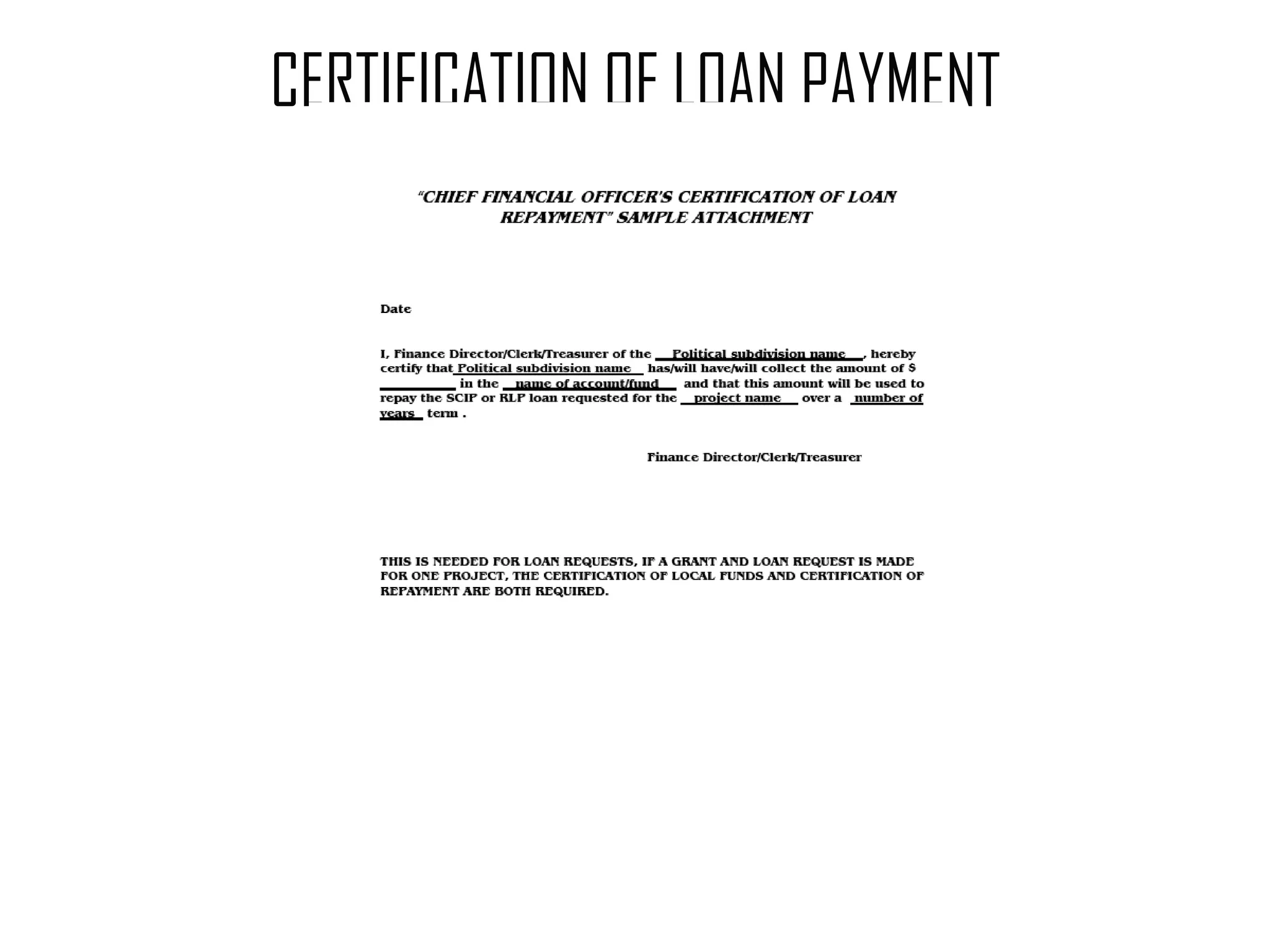 CERTIFICATION OF LOAN PAYMENT 