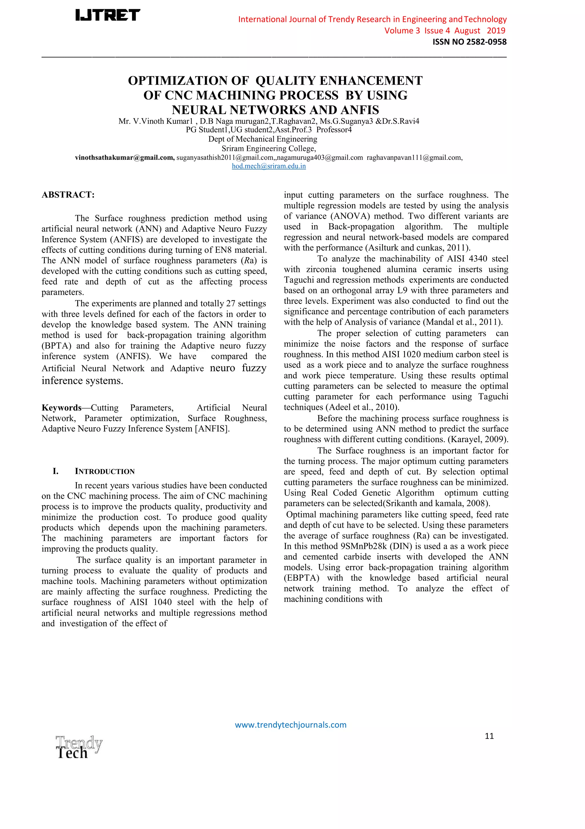 OPTIMIZATION OF QUALITY ENHANCEMENT OF CNC MACHINING PROCESS BY USING ...