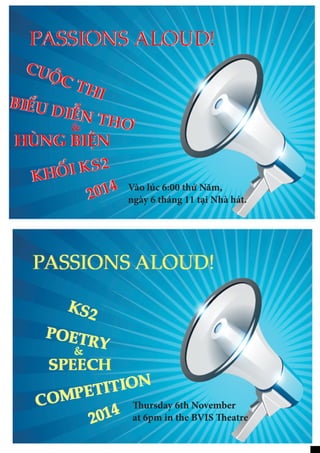 9
Thursday 6th November
at 6pm in the BVIS Theatre
Vào lúc 6:00 thứ Năm,
ngày 6 tháng 11 tại Nhà hát.
 