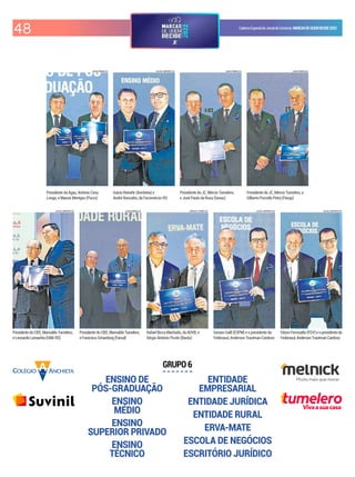 48 CadernoEspecialdoJornaldoComércio MARCASDEQUEMDECIDE2022
ENSINO DE
PÓS-GRADUAÇÃO
ENSINO
MÉDIO
ENSINO
SUPERIOR PRIVADO
ENSINO
TÉCNICO
ENTIDADE
EMPRESARIAL
ENTIDADE JURÍDICA
ENTIDADE RURAL
ERVA-MATE
ESCOLA DE NEGÓCIOS
ESCRITÓRIO JURÍDICO
GRUPO 6
LUIZA PRADO/JC
LUCAS SAPORITI/JC CARLOS CHAVES/JC LUCAS SAPORITI/JC LUCAS SAPORITI/JC
Vivaasuacasa
LUIZA PRADO/JC
Presidente da Agas, Antônio Cesa
Longo, e Manuir Mentges (Pucrs)
LUCAS SAPORITI/JC
Inácio Reinehr (Anchieta) e
André Roncatto, da Fecomércio-RS
LUIZA PRADO/JC
Presidente do JC, Mércio Tumelero,
e José Paulo da Rosa (Senac)
LUIZA PRADO/JC
Presidente do JC, Mércio Tumelero, e
Gilberto Porcello Petry (Fiergs)
PresidentedoCIEE,MarivaldoTumelero,
eLeonardoLamachia(OAB-RS)
PresidentedoCIEE,MarivaldoTumelero,
eFranciscoSchardong(Farsul)
Rafael Bicca Machado, da ADVB, e
Sérgio Antônio Picolo (Barão)
Genaro Galli (ESPM) e o presidente da
Federasul, Anderson Trautman Cardoso
Edson Ferronatto (FGV)eopresidenteda
Federasul,AndersonTrautmanCardoso
 