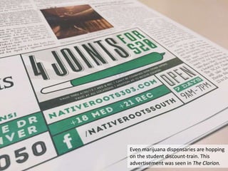 Even marijuana dispensaries are hopping
on the student discount-train. This
advertisement was seen in The Clarion.
 