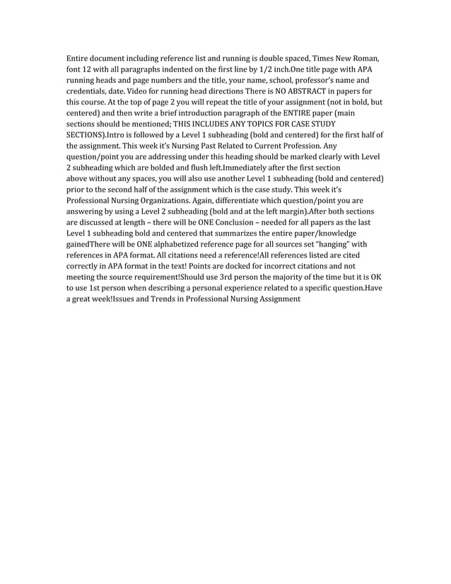 Issues And Trends In Professional Nursing Assignment docx