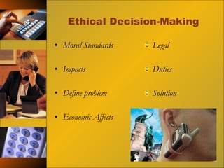 Ethical Decision-Making Moral Standards Impacts Define problem Economic Affects Legal Duties Solution 