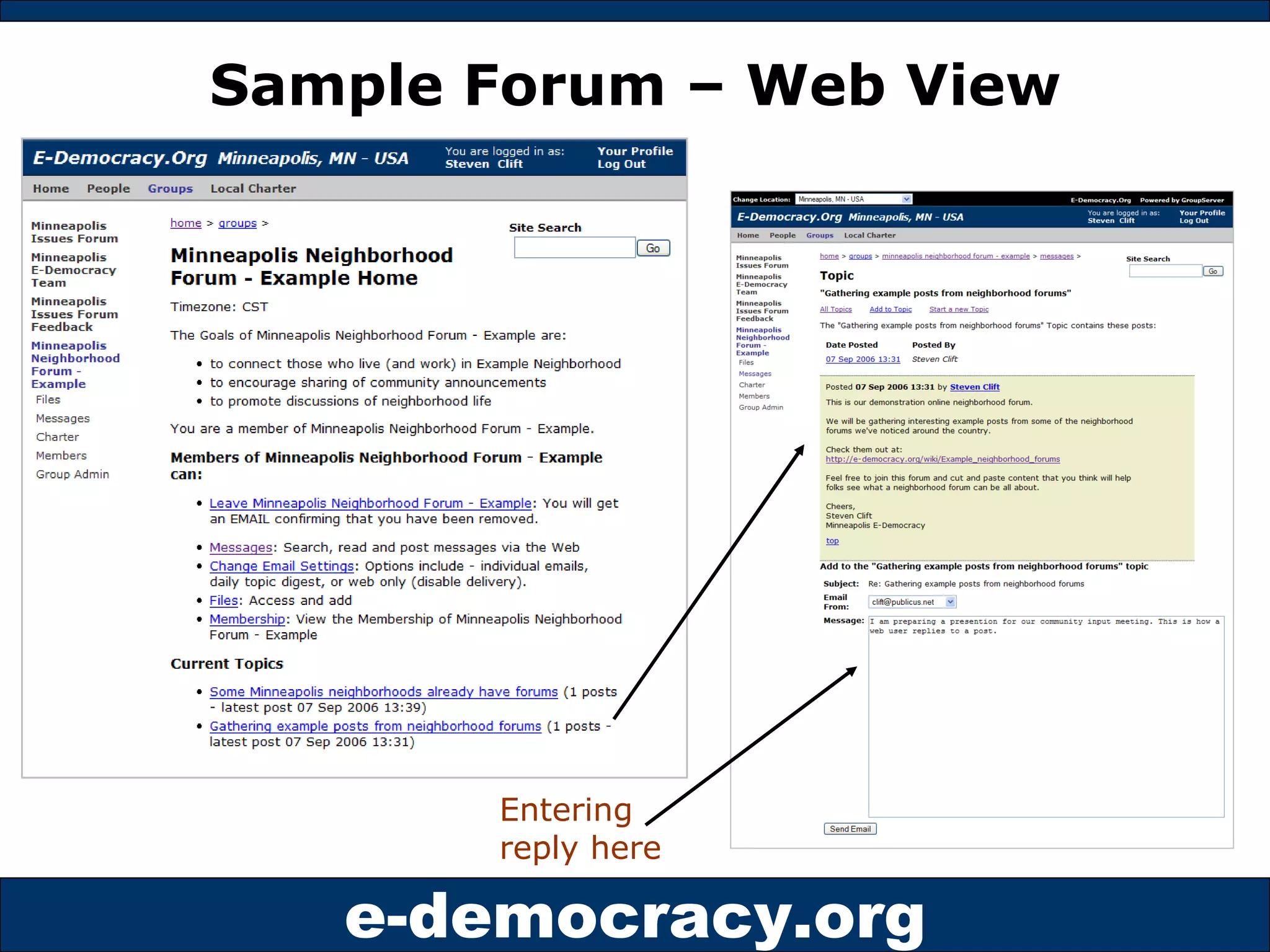 Sample Forum – Web View Entering reply here 