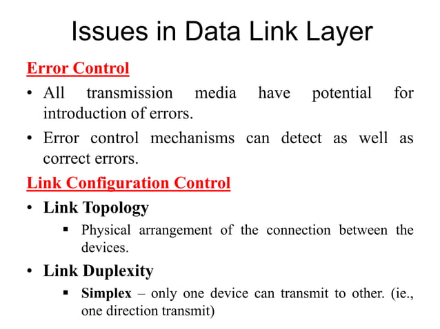 Issues in Data Link Layer