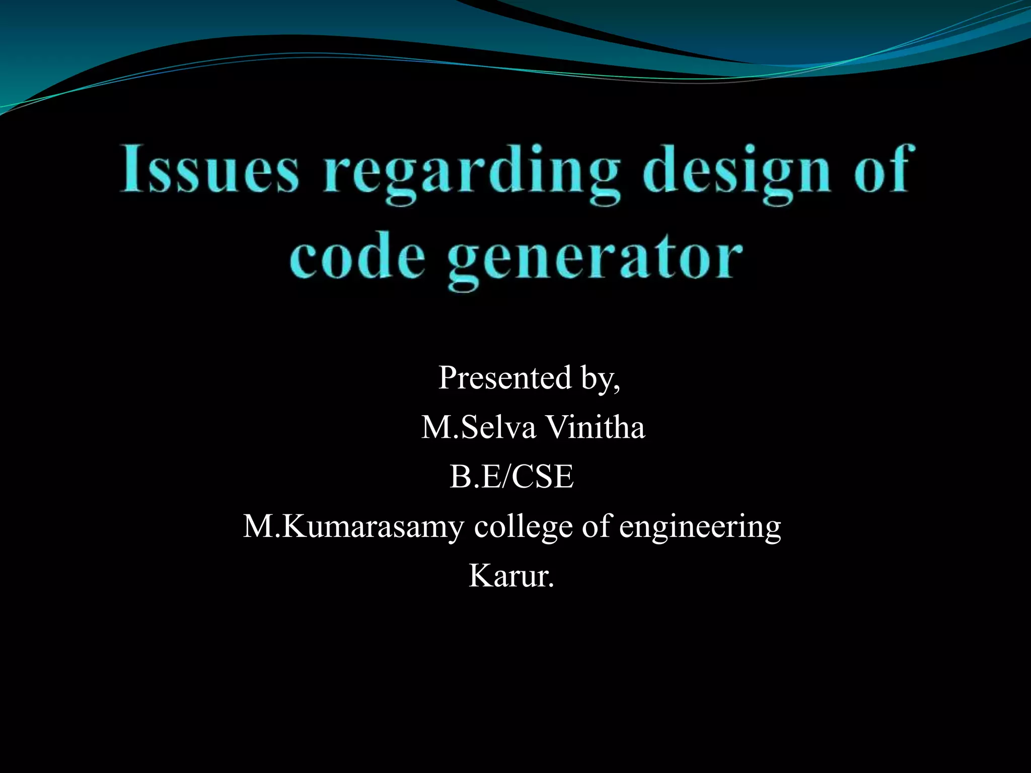 Presented by,
M.Selva Vinitha
B.E/CSE
M.Kumarasamy college of engineering
Karur.
 