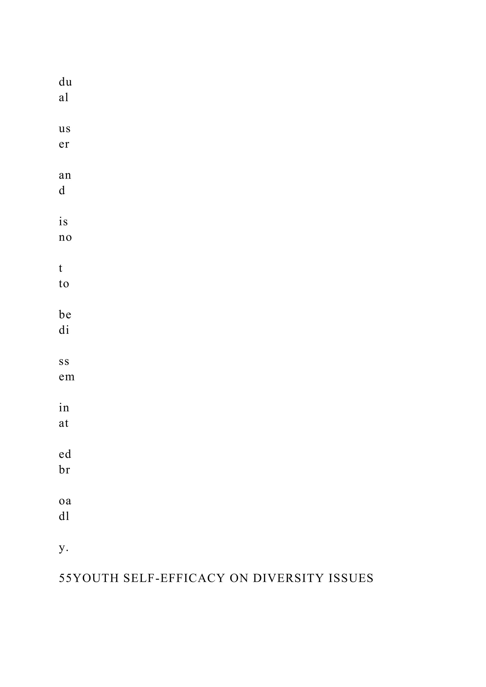 du
al
us
er
an
d
is
no
t
to
be
di
ss
em
in
at
ed
br
oa
dl
y.
55YOUTH SELF-EFFICACY ON DIVERSITY ISSUES
 