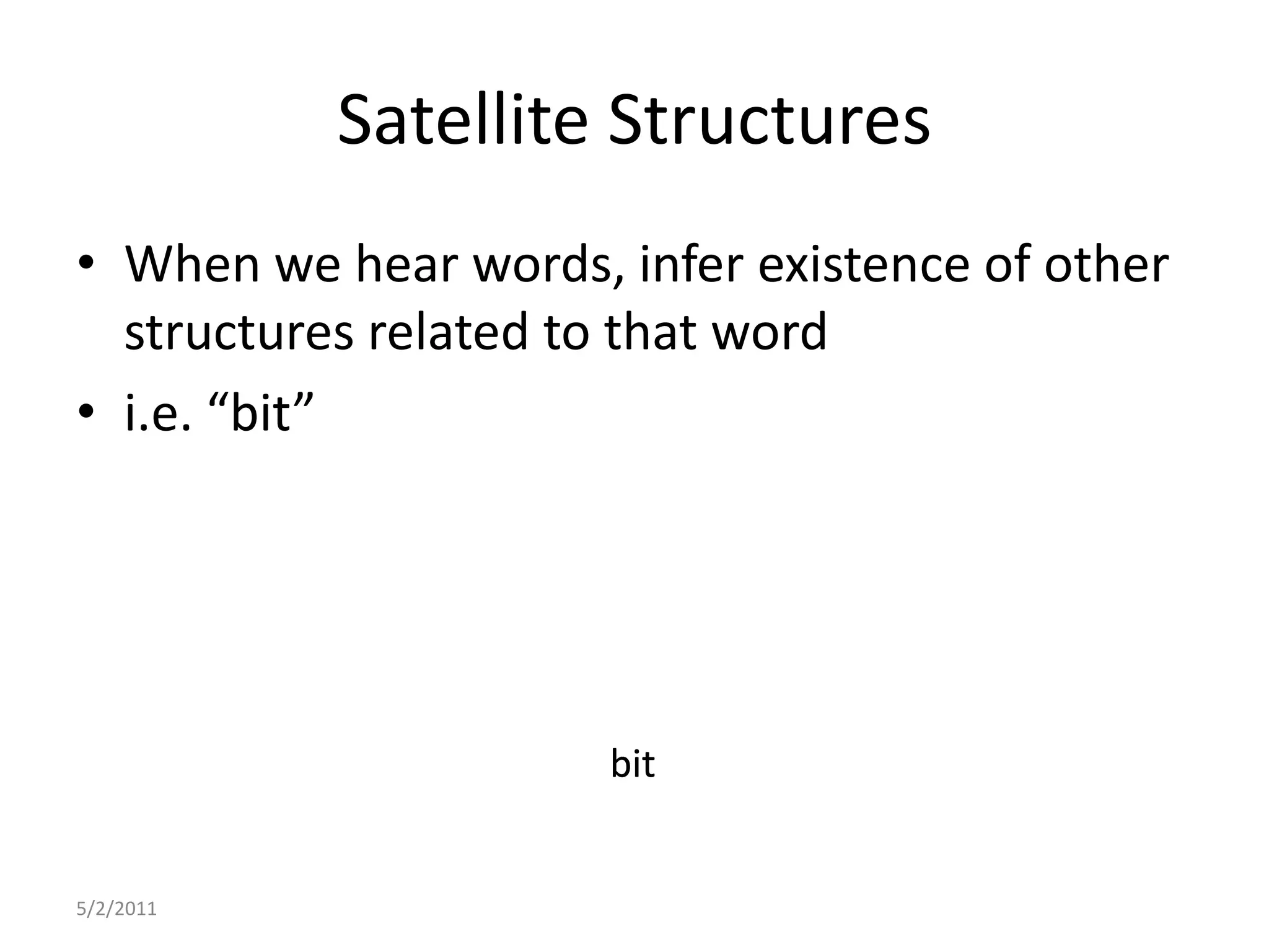 Satellite StructuresWhen we hear words, infer existence of other structures related to that wordi.e. “bit”5/2/2011bitbit