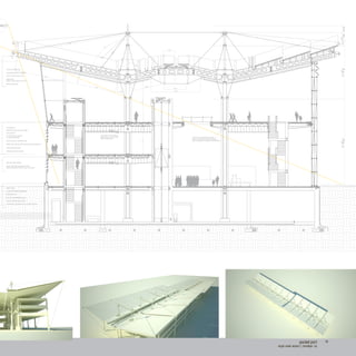 pocket port
virgin solair airport | brooklyn, ny
18
78
.0
9°
77
.5
6°
51'-81
32"31'-57
8"7'-1115
32"4'-0"
15'-134"
5'-51132"
1'-22732"
64'-1
7
16
"
22
'-85
16"
13'-411
16"
3'-09
32"
3'-0
5
16
"
1'-8
1732
"
3'-0
7
8"
3'-0"
1'-71932
"
37'-95
32"
22'-73
4"
4'-1116"
29'-438"
13'-111
32"
6'-1034"
17'-53132
"
24'-113
16"3'-1011
32"
NE21
SILL PLATE WATER PROOFING
WEEP HOLES
CONCRETE FOUNDATION 2’X4’ STRIP FOOTING
SUBSOIL DRAINNAGE SYSTEM
DRAINAGE MAT
WATER PROOFING MEMBRANE
CABLE CONNECTION
ALUMINUM ROOF CLADDING
LIGHT- GAUGE STEEL JOIST
STEEL BEAM
WIDE FLANGE I BEAM_22” BY 7”
RIGID INSULATION
SUPPLY AIR PRECONDITIONED WITH
GEO-EXCHANGE HEATING AND COOLING
OPERABLE GLASS LOUVRE
CONCRETE 3”
RADIANT FLOOR HEATING TUBES
INSULATION 2”
COMPOSITE DECKING 3”
10’ JOISTS SPACING
DEPTH OF METAL DECKING 3/8”
HUNG CEILING PANEL
OPEN-WEB JOIST FLOOR FRAMING 24K9 SPANING 36’
AISC TYPE 3 CONNECTION FOR
SHORT CANTILEVER WELDED/BOLTED
END PLATE BEAM COLUMN CONNECTION
EXHAUST VENT PIPELINE
AISC TYPE 2 CONNECTION
SEATED BEAM-TO-COLUMN
WEB CONNECTION
 
