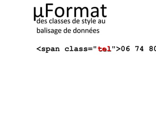 µFormat des classes de style au balisage de données <span class=" tel ">06 74 80 