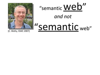 “ semantic  web ” and not “ semantic  web” <ul><li>[C. Welty, ISWC 2007] </li></ul>