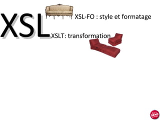 <ul><li>XSL-FO : style et formatage </li></ul><ul><li>XSLT: transformation </li></ul>XSL 