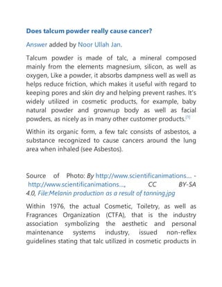 Is talcum powder causes cancer | DOCX | Cancer | Diseases and Conditions