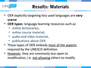 Open Educational Resources (OER) in less used languages: a European state of the art study leading to the development of a  blended training course