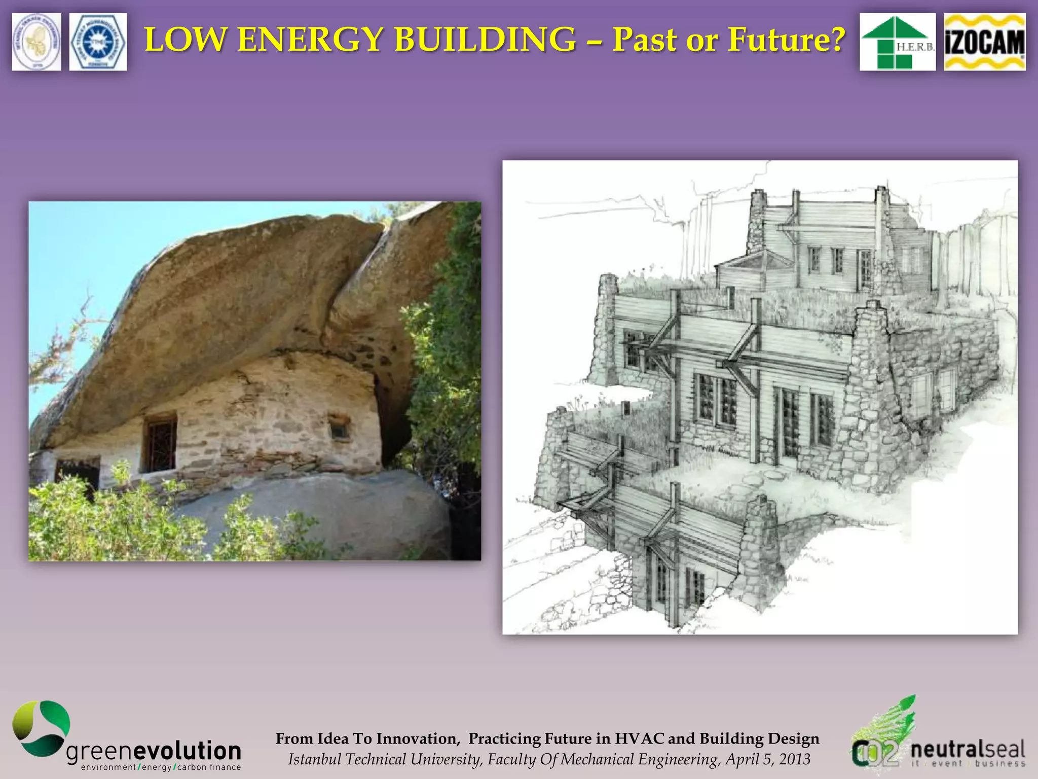 LOW ENERGY BUILDING – Past or Future?




      From Idea To Innovation, Practicing Future in HVAC and Building Design
        Istanbul Technical University, Faculty Of Mechanical Engineering, April 5, 2013
 