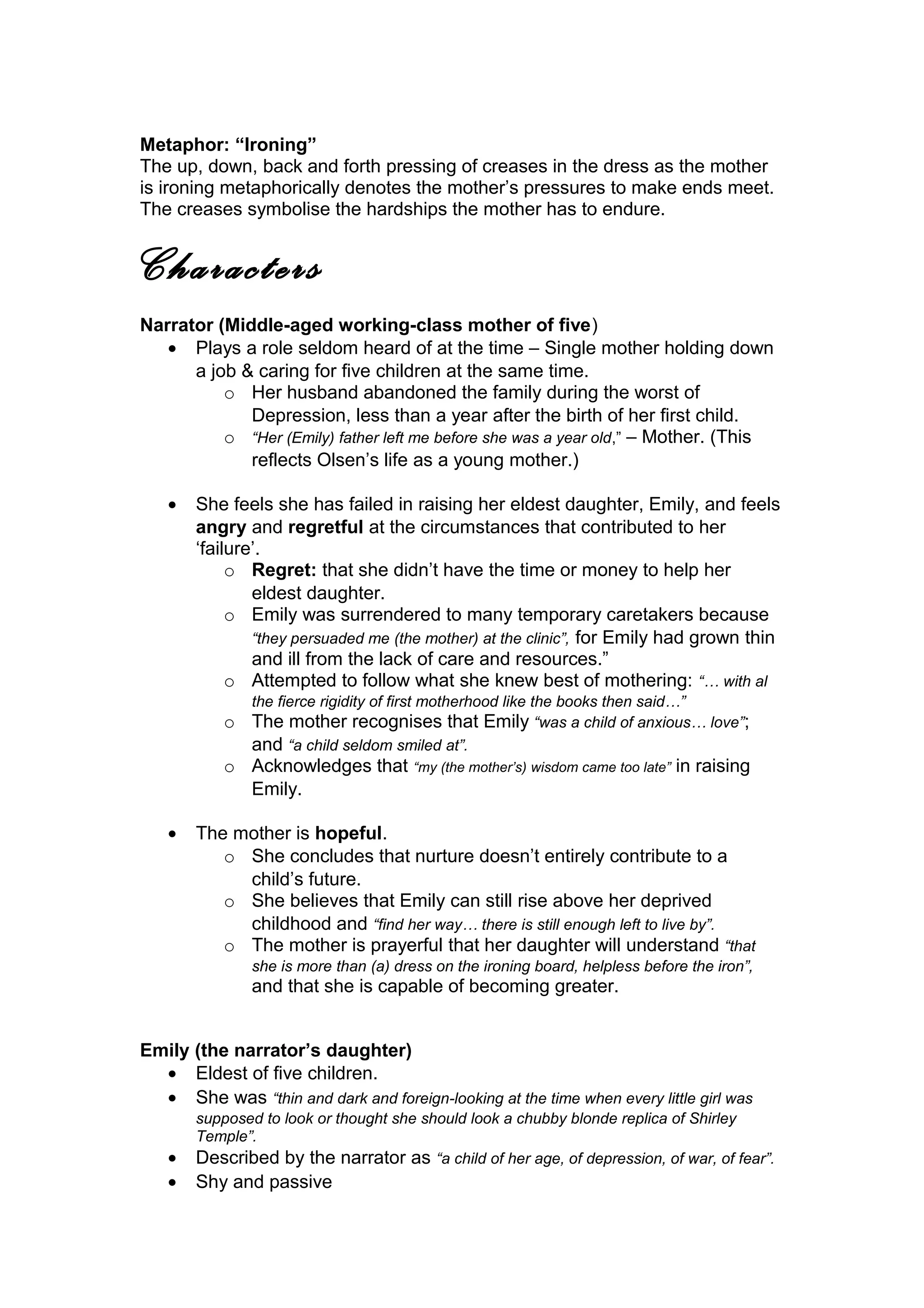I stand here Ironing, summary. | DOC