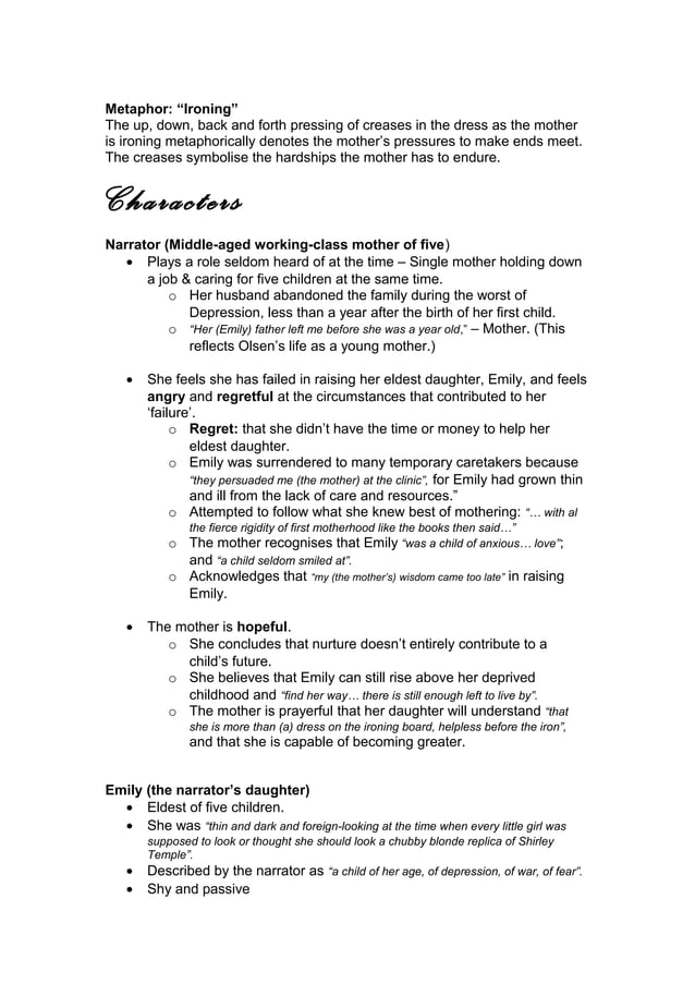 I stand here Ironing, summary. PDF