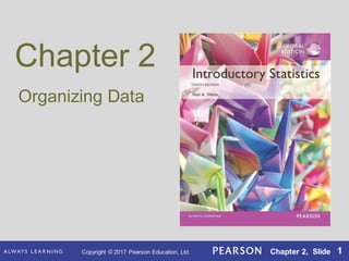 Copyright © 2017 Pearson Education, Ltd. Chapter 2, Slide 1
Chapter 2
Organizing Data
Copyright © 2017 Pearson Education, Ltd. Chapter 2, Slide 1
 