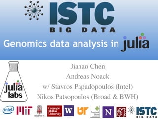 Genomics data analysis in
Jiahao Chen
Andreas Noack
w/ Stavros Papadopoulos (Intel)
Nikos Patsopoulos (Broad & BWH)labs
 