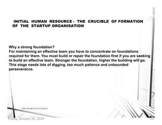 INITIAL HUMAN RESOURCE - THE CRUCIBLE OF FORMATION
OF THE STARTUP ORGANISATION

Why a strong foundation?
For maintaining a...