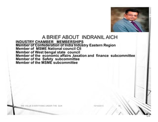 A BRIEF ABOUT INDRANIL AICH
A BRIEF ABOUT INDRANIL AICH
INDUSTRY CHAMBER MEMBERSHIPS
Member of Confederation of India Indu...