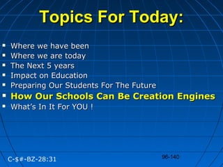 96-140
Topics For Today:Topics For Today:
 Where we have beenWhere we have been
 Where we are todayWhere we are today
 ...
