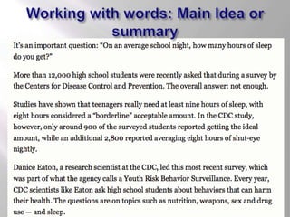 Working with words: Main Idea or summary<br />