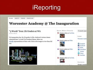 Example Mobile Podcasting Project:  Summer ActivityCommunity GroupCareers with CrittersMiddle School ChildrenInterviews of observations and daily experiencehttp://careerswithcritters.blogspot.com/