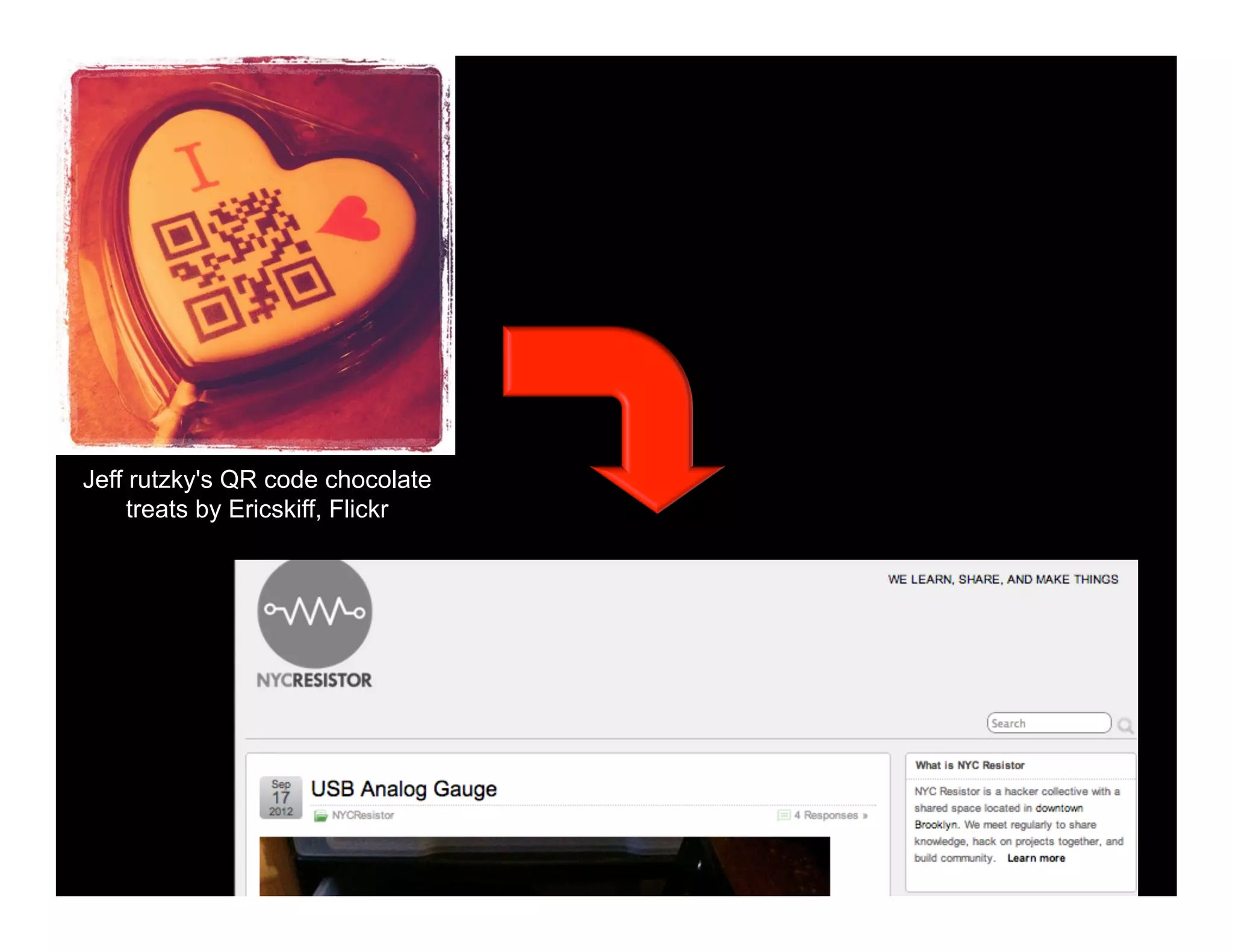 Jeff rutzky's QR code chocolate
treats by Ericskiff, Flickr
 