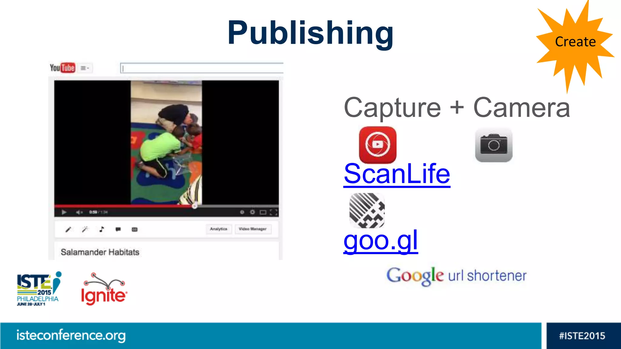 Publishing
Capture + Camera
ScanLife
goo.gl
Create
 