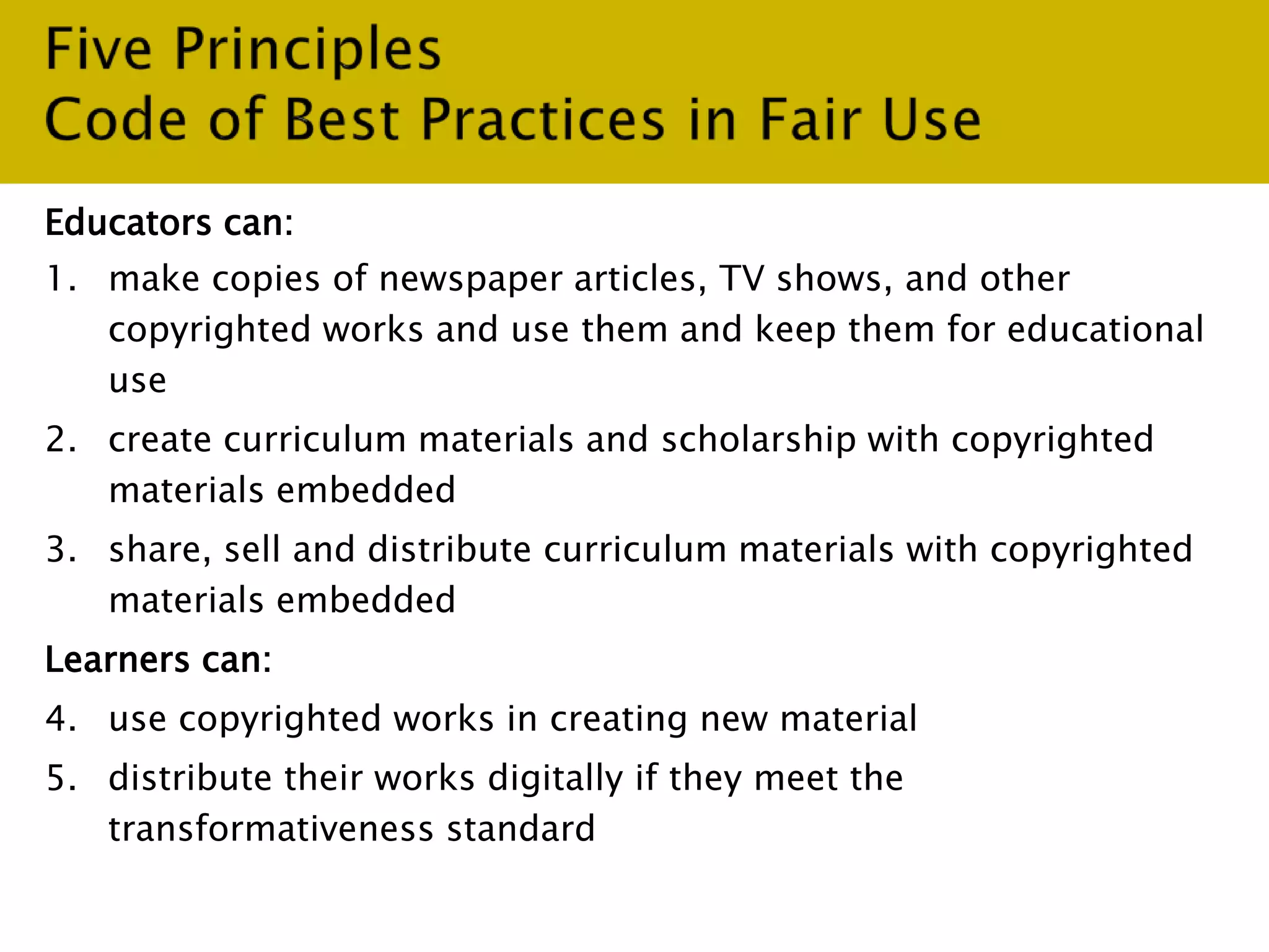 An Example of Transformative Use	The purpose of the original: To generate publicity for a concert.The purpose of the new work: To document and illustrate the concert events in historical context.