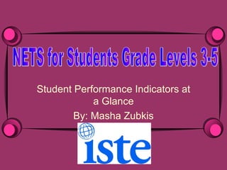 Student Performance Indicators at a Glance By: Masha Zubkis NETS for Students Grade Levels 3-5 