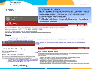 HAL (France, STM)
29/04/13
21
CCSD-CNRS
219 326 dépôts TI
Accès thématiques
Alertes, statistiques
Manual:
http://ccsd.cnrs.fr/support.html
Blog HAL-CCSD:
http://blog.ccsd.cnrs.fr/
CCSD-CNRS
219 326 dépôts TI
Accès thématiques
Alertes, statistiques
Manual:
http://ccsd.cnrs.fr/support.html
Blog HAL-CCSD:
http://blog.ccsd.cnrs.fr/
http://blog.ccsd.cnrs.fr/2013/01/hal-en-2012-quelques-chiffres/
 