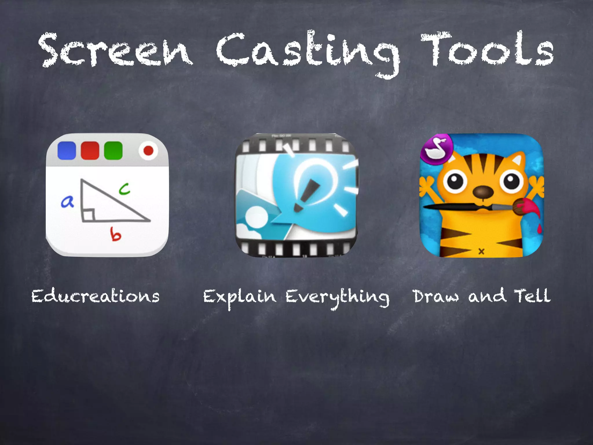 Screen Casting Tools
Educreations Draw and TellExplain Everything
 