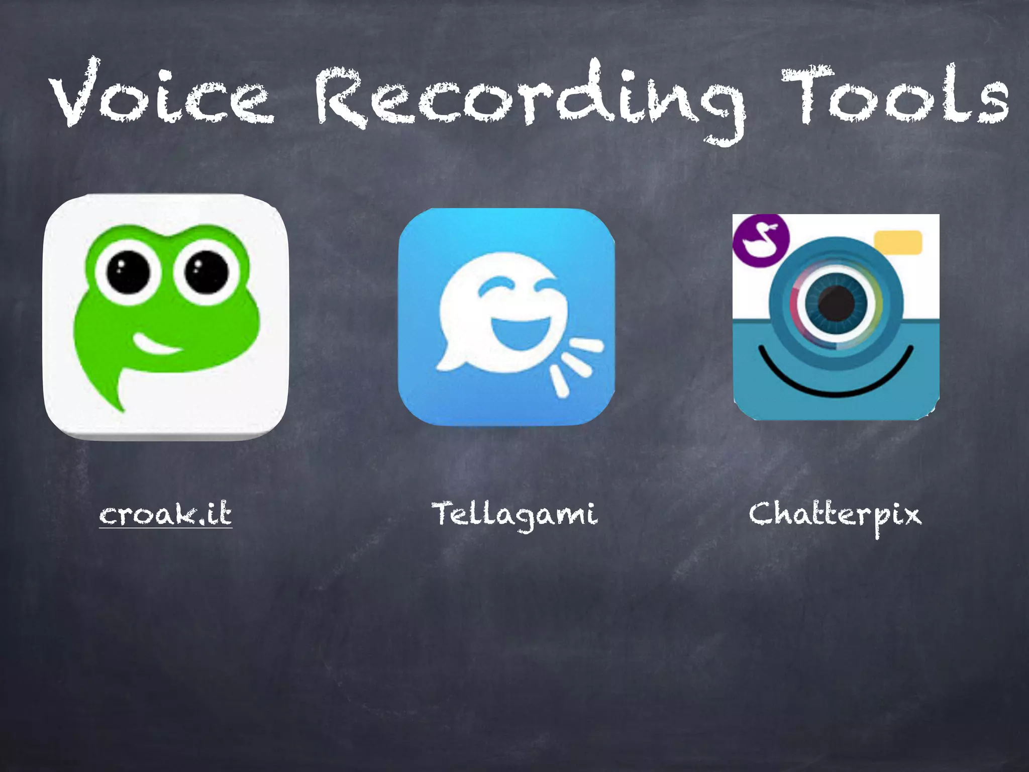 Voice Recording Tools
croak.it ChatterpixTellagami
 