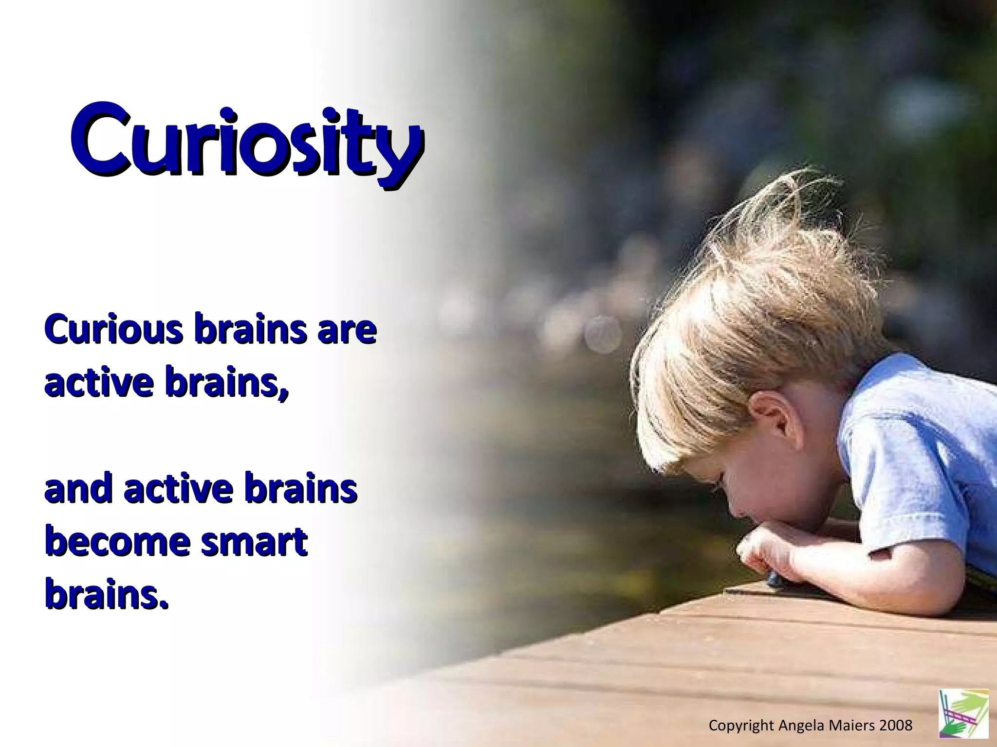 Copyright Angela Maiers 2008 Curious brains are active brains,  and active brains become smart brains.  Curiosity 