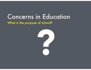 Concerns in Education
What is the purpose of school?
?
 