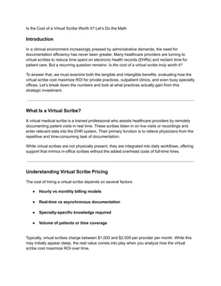 Is the Cost of a Virtual Scribe Worth It Let’s Do the Math | PDF