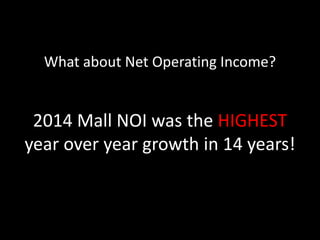 What about Net Operating Income?
2014 Mall NOI was the HIGHEST
year over year growth in 14 years!
 