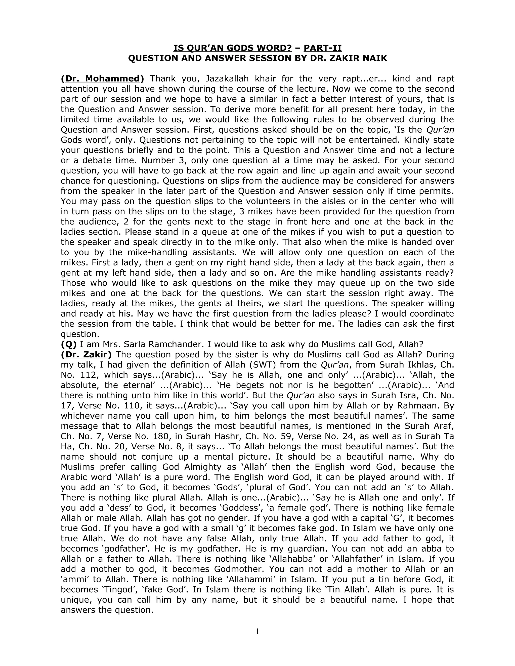 Is The Quran Gods Word Part 2 (By Dr Zakir Naik) | PDF