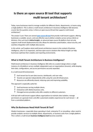 Is there an open source BI tool that supports multi tenant architecture ...