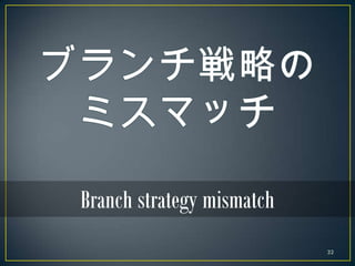 Branch strategy mismatch
                           32
 