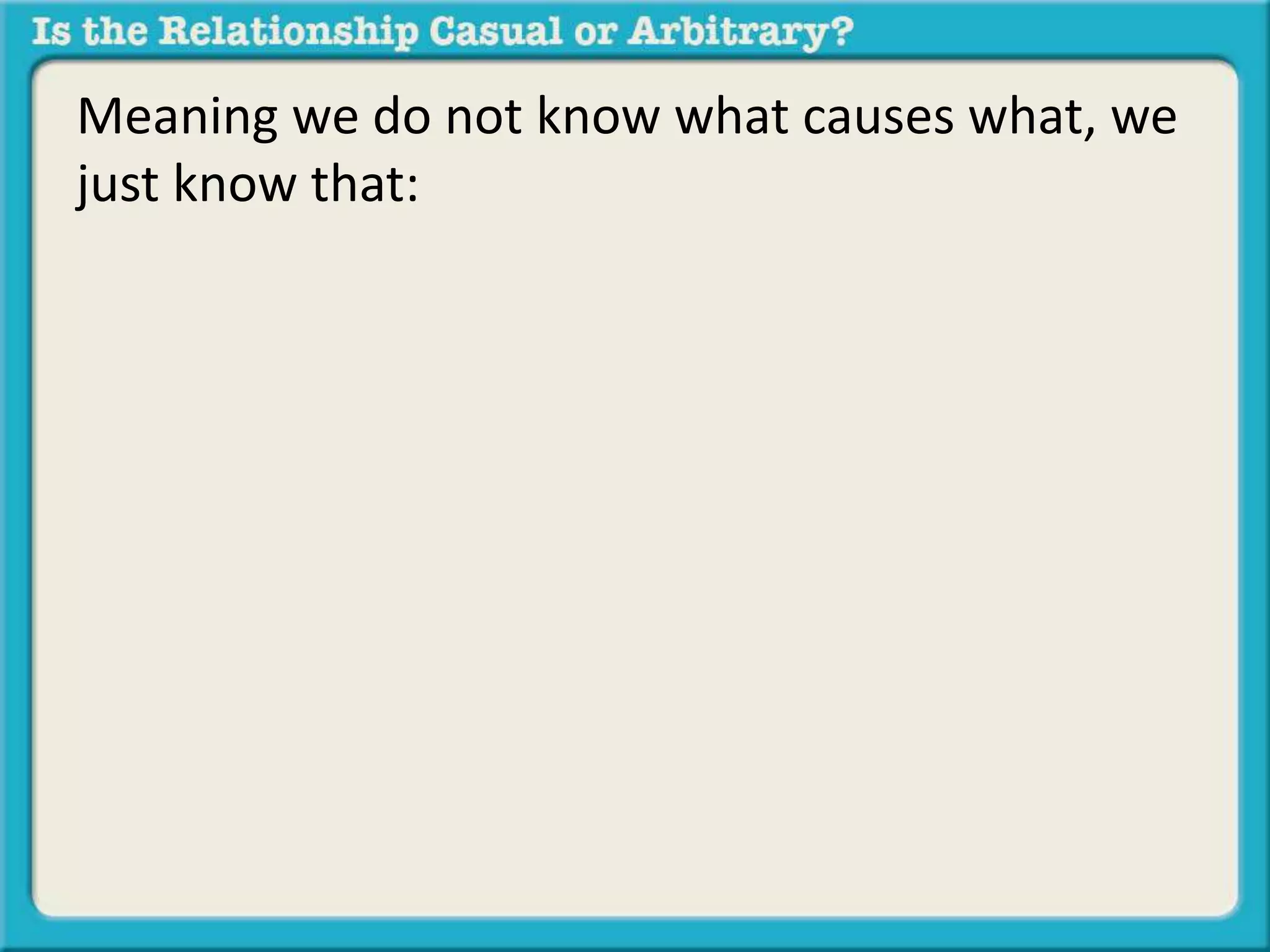 Meaning we do not know what causes what, we 
just know that: 
 